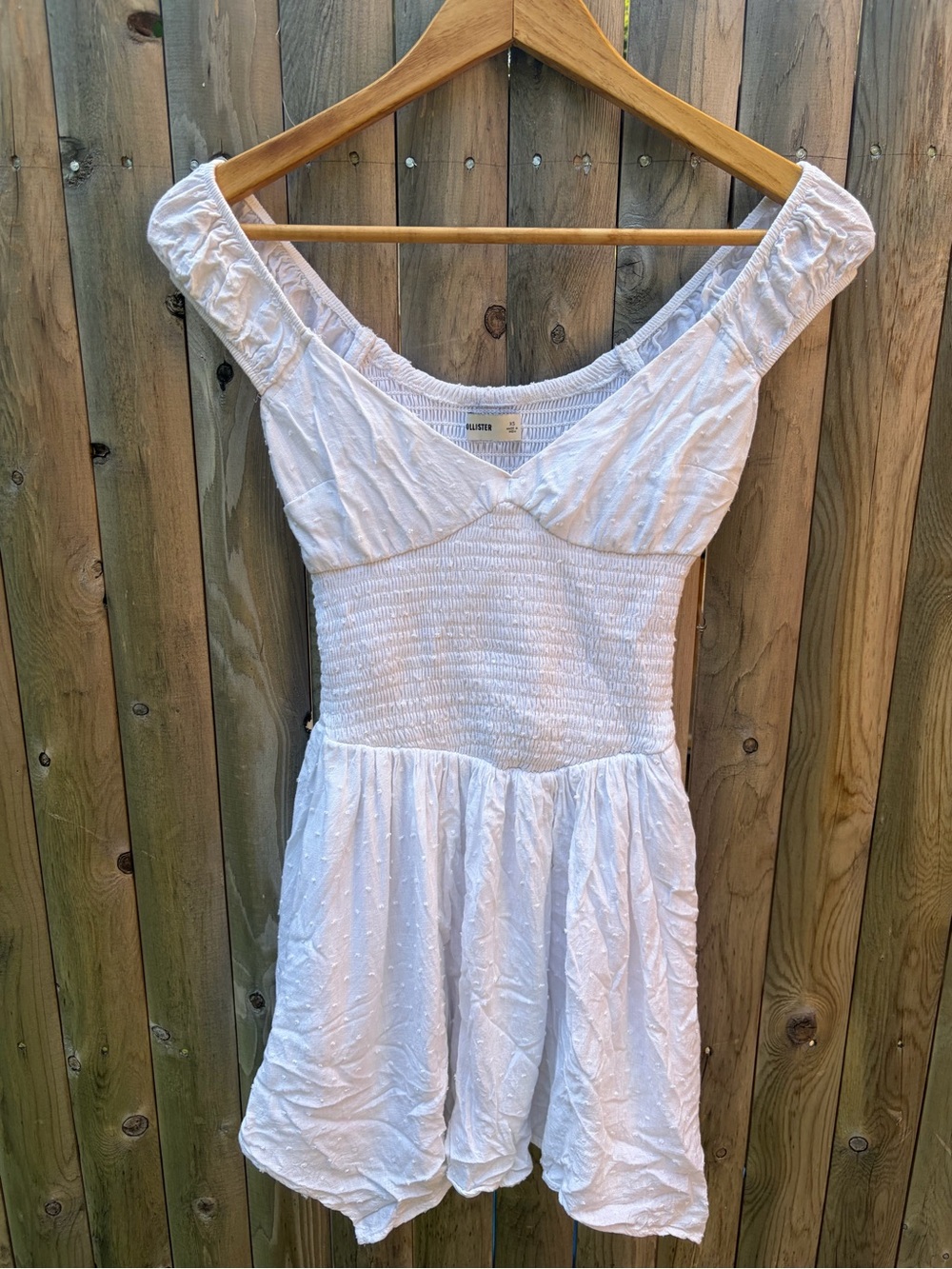 Hollister White Off-The-Shoulder Smocked Mini Dress